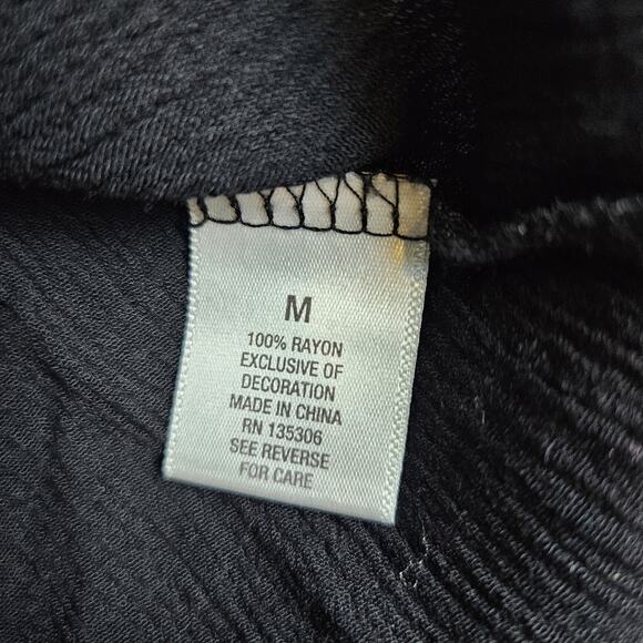 Dressbarn Embroidered Blouse Gauze Tunic 3/4 Sleeve Boho Lagenlook Crinkle Tie M - Picture 14 of 15